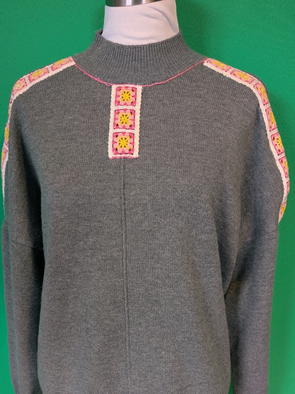 Gray Sweater with Custom Trim